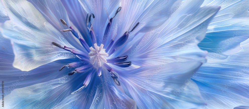 Poster Macro close-up of chicory texture with instant chicory background for a top view flat lay shot. Ample copy space image available.