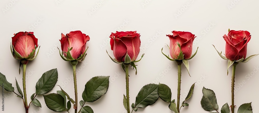 Poster roses displayed against a white backdrop provide a lovely image with copy space.