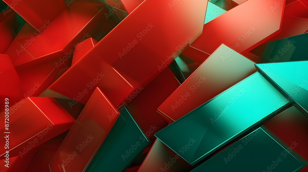 Wall mural 
3d rendering of red and green abstract geometric background. Scene for advertising, technology, showcase, banner, game, sport, cosmetic, business, metaverse. Sci-Fi Illustration. Product display