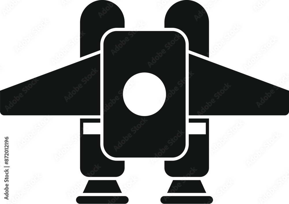 Sticker simple black and white icon of a retro futuristic spacecraft taking off