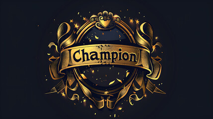 Vintage Golden Champion Ribbon with Sparkling Confetti