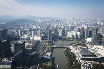 Fototapeta premium Panoramic Aerial View of Modern Cityscape