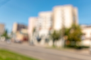 Out of focus, city streets with high-rise buildings, bokeh.