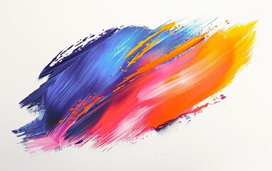 A canvas bursts with vibrant orange and blue acrylic brushstrokes, creating a dynamic composition on a white background.