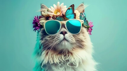 lit. cat among flowers