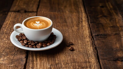 Fototapeta premium photo of coffee in the morning on an old wooden table