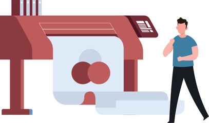 The boy is printing a color scheme on paper.