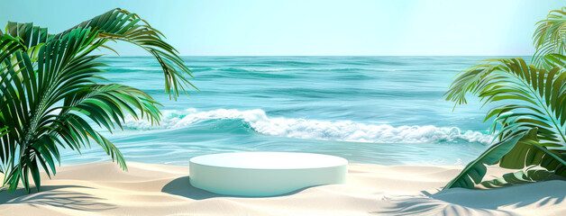 Obraz premium 3D rendering podium background beach and tropical for advertising