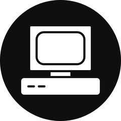 Old Computer Vector Glyph Black Circle Icon