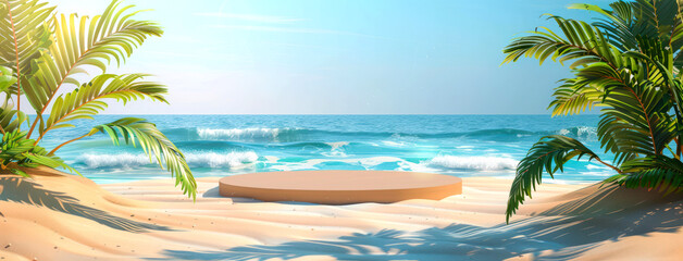 Obraz premium 3D rendering podium background beach and tropical for advertising