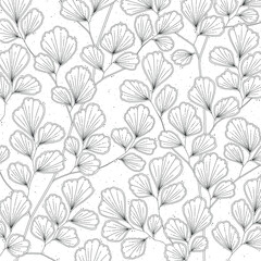 Marvelous Maidenhair fern botanical hand-drawn outline illustration, decorative foliage wallpaper in bohemian rustic outline coloring book style