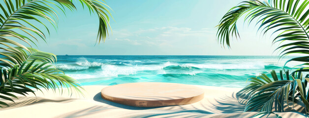 Obraz premium 3D rendering podium background beach and tropical for advertising