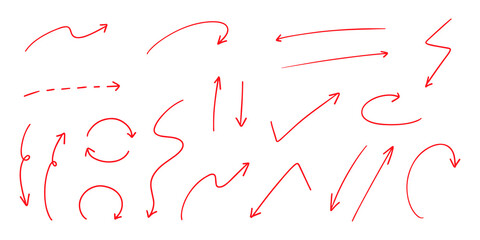 シンプルなペンの手書きの矢印セット ベクター 赤
