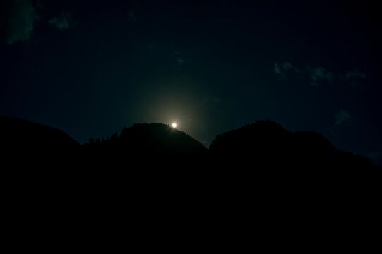 Moon rise behind the mountain, Kasol, Himachal Pradesh, Himalayas, Indai