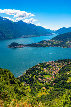 Panorama of Lake Como, Bellagio and the Lecco branch, from Menaggio.