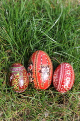 A traditional hand-dyed and hand painted colourful Easter eggs in Poland called pisanka or kroszonka, Poland, Europe