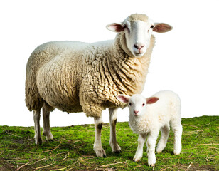 Obraz premium Schaf und Lamm isoliert auf weißen Hintergrund, Freisteller 