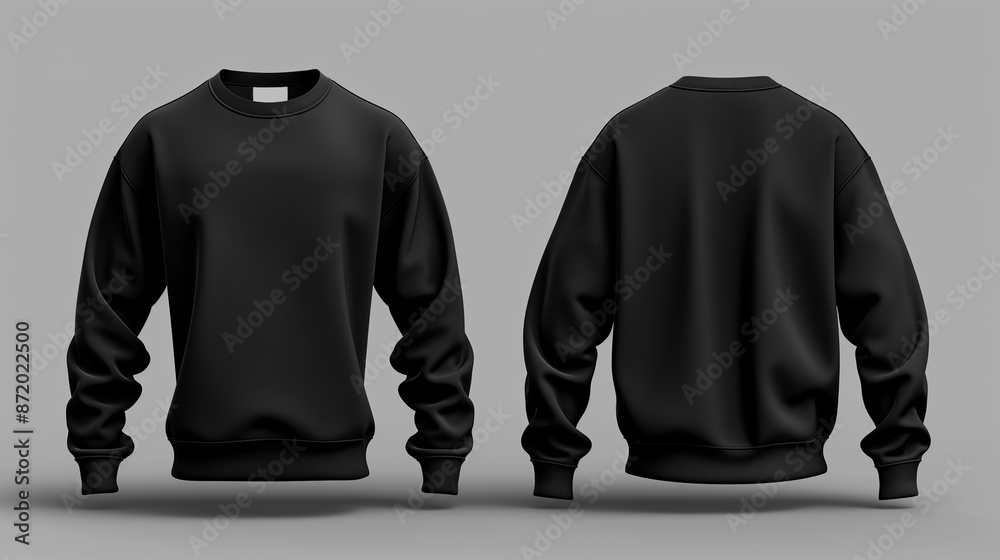 Poster Black sweatshirt front and back mockup template isolated on white background