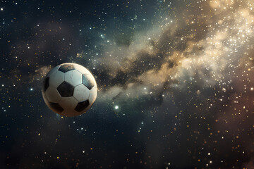 Fototapeta premium a soccer ball floating in a space nebula