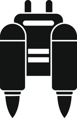 Solid black icon of a space rocket launching into space