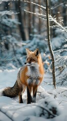 Minimalist fox in a snowy forest, Contemporary, High contrast, Digital photography