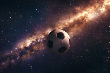 Fototapeta premium a soccer ball floating in a space nebula