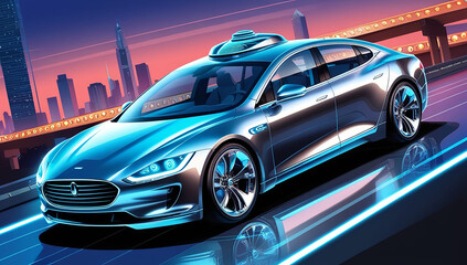 Obraz premium Self-driving car vector illustration