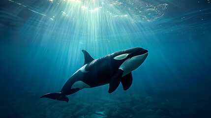 Obraz premium a closeup orca in deep sea on ocean