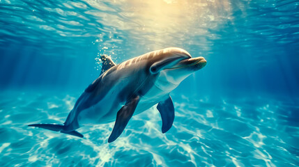 close up dolphin in deep sea on ocean