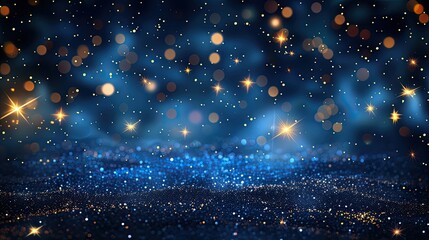 Obraz premium A stunning night sky filled with blue and golden stars, creating a tranquil and enchanting celestial display