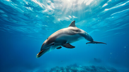 Fototapeta premium close up dolphin in deep sea on ocean