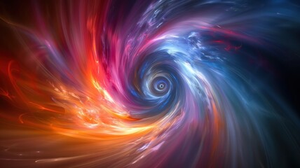 Abstract swirling colors creating a vortex effect with vibrant hues of blue, red, and orange, resembling a cosmic energy flow.