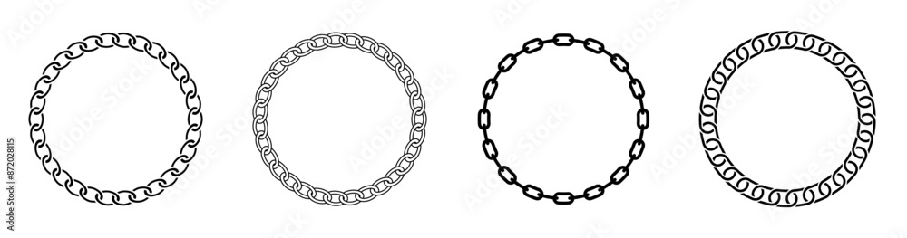 Poster round frames made of necklace rope. vector set of borders in the shape of circle chain. seamless wre