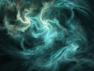 Obraz premium abstract swirling patterns resembling polar lights ethereal blues and greens blend into dark background fluid dreamlike quality subtle starry effect in darker areas