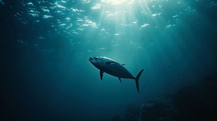 Fototapeta premium close up tuna fish in deep sea on ocean