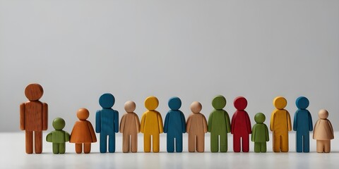 Image of colorful wooden people. Copy space. flag. Diversity and inclusion. Human resources concept. Generative AI