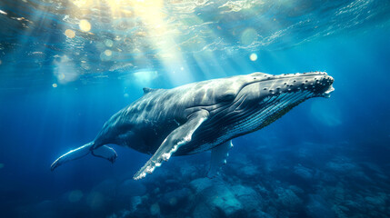 Naklejka premium close up whale in deep sea on ocean