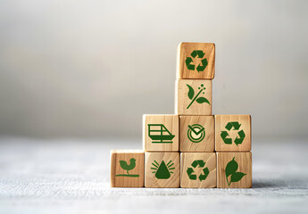 Carbon neutral and net zero concept, Wooden block with net zero icon, Climate neutral long-term strategy design