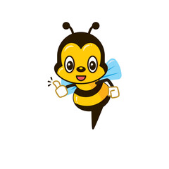 Cartoon cute bumble bee with thumb up. Flying bee giving thumb good illustration with transparent background, png.