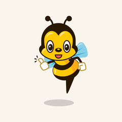 Cartoon cute bumble bee with thumb up. Flying bee giving thumb good icon illustration.