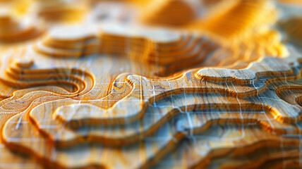 Intricate Details of a Topographic Line Contour Map with Geographic Grid Overlay, Captured in a Visually Engaging Composition through Real Photography
