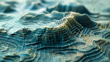 Intricate Details of a Topographic Line Contour Map with Geographic Grid Overlay, Captured in a Visually Engaging Composition through Real Photography