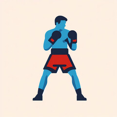 Fototapeta premium professional minimalist illustration boxer fighting stance boxer gloves shorts simple palette blue red