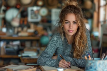 Young Woman Writing in a Journal in a Cozy Room