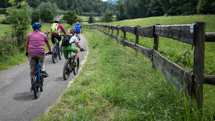 Gruppe Fahrradfahrer auf dem Donauradweg in Baden-W&uuml;rttemberg,
