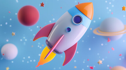 Space rocket in the space, cartoon illustration. 