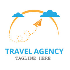 creative travel agency logo with cloud and plane