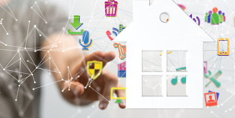 home data. Digital cyberspace with particles and Digital data network connections concept.