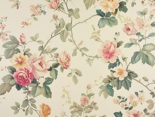 enchanting vintageinspired floral wallpaper design featuring delicate botanical illustrations soft muted colors blend harmoniously in an intricate pattern of blooms leaves and tendrils