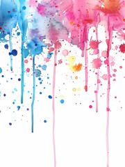 multiple colorful watercolor drops scattered on a clean white background.  The beauty and fluidity of watercolor painting, making it perfect for creative projects and artistic inspirations